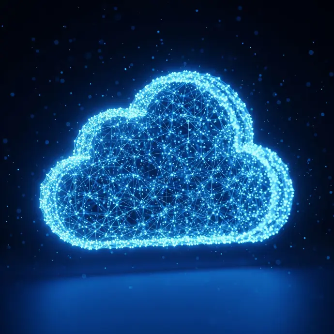 A stylized cloud icon symbolizing secure and scalable cloud computing services.